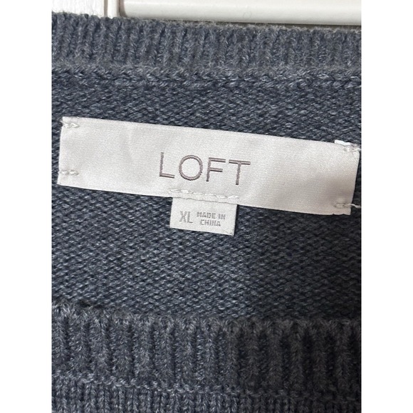 Ann Taylor LOFT Sweater Womens XLarge Gray Lightweight Cotton Floral Embroidered - Picture 4 of 6